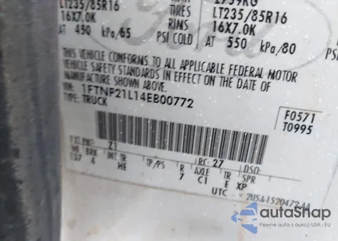 2004 Ford F-250 Xl/Xlt из США, поврежденный, VIN 1FTNF21L14EB00772